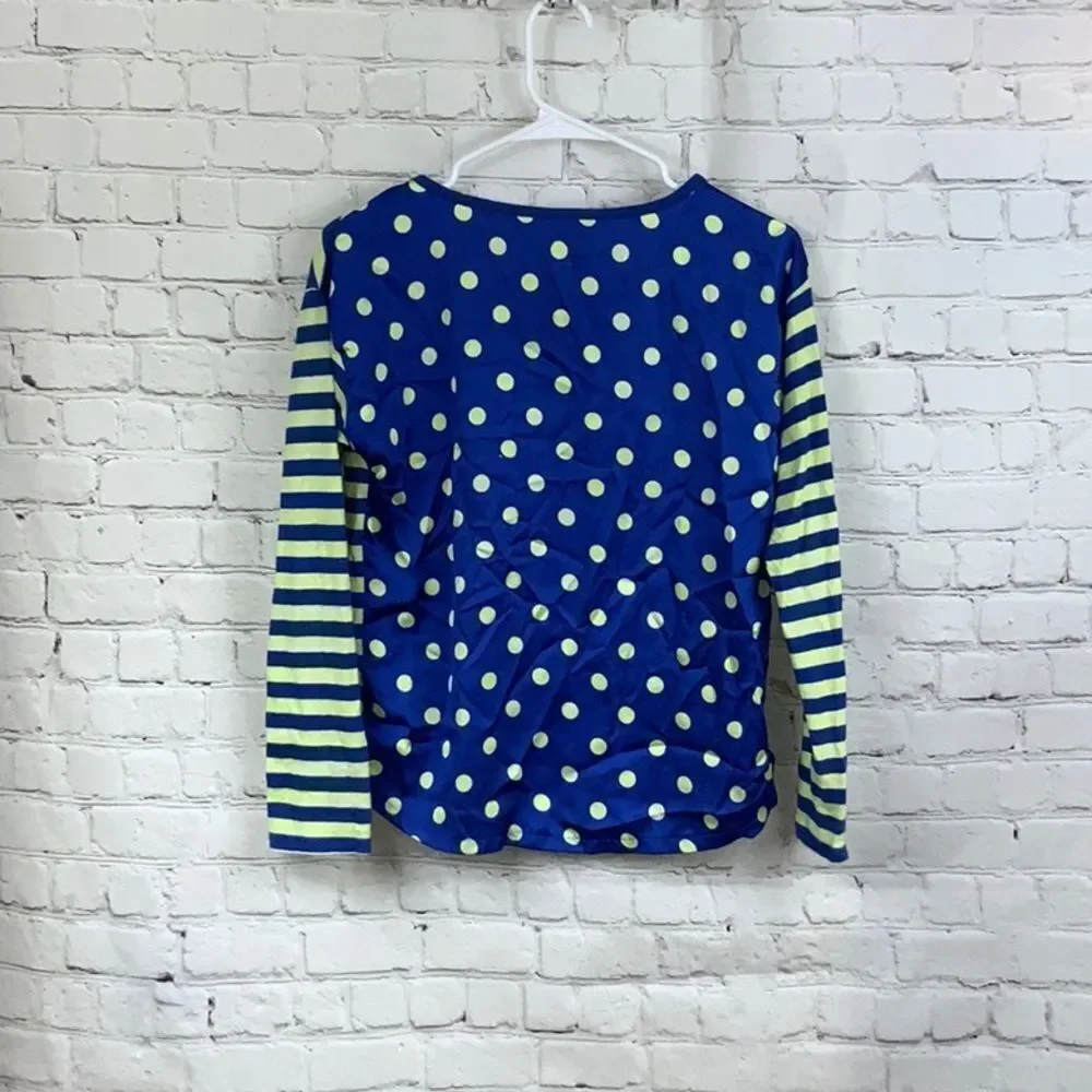 Justice Girls 14 Blue Stripe Yellow Polka Dot Glitter Star Chiffon Tee Knit Top